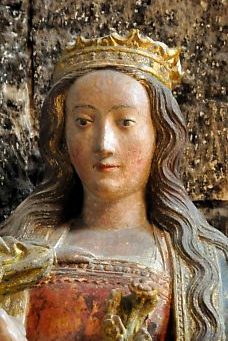 Statue polychrome de la Vierge à l'Enfant, détail