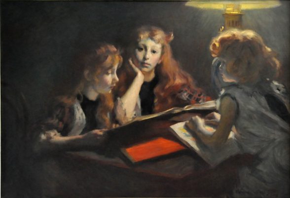 «Sous la lampe ou portrait des filles Gallé» par Victor Prouvé, 1889
