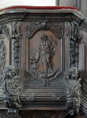Le Christ dans un panneau de la cuve de la chaire (1739)