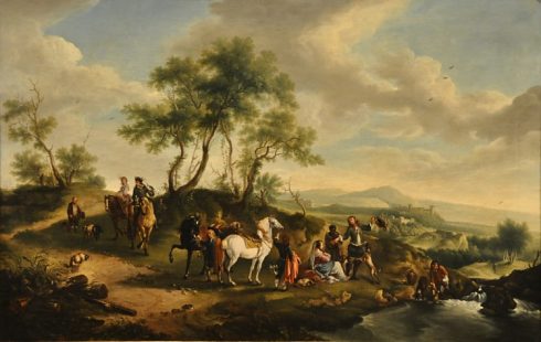 «Halte pendant la chasse au faucon» de Carel van Falens (1683–1733)