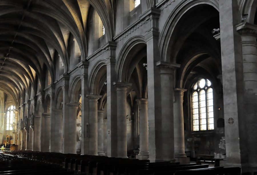 La nef et sa longue suite d'arcades sur le côté sud