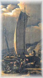 «Barques de pêche au clair de lune» d'Egbert Van Der Poel (1621-1664), détail