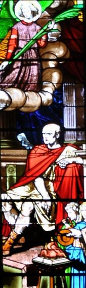 Extrait du vitrail de l'abside sur le martyre de saint André