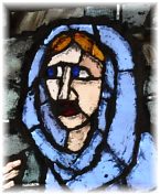 La Vierge dans le vitrail de la Multiplication des pains de Martin-Granel (1995)
