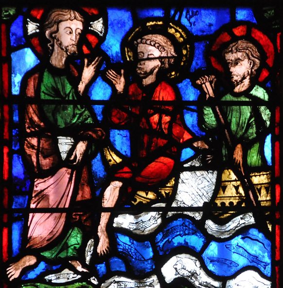 L'Appel de Jésus à Pierre dans un vitrail du XIVe siècle