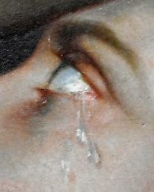 «La Descente de croix», peinture murale dans le croisillon sud, détail : les larmes de Marie-Madeleine