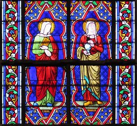 Baie 105 de l'abside, détail : deux saintes