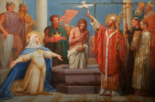 Fresque dans la chapelle Saint-Rémi : Le Baptême de Clovis
