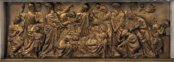 Bas–relief en bronže dans le soubassement de l'autel du Sacré–Cœur : Mort de sainte Élisabeth (), XIXe siècle