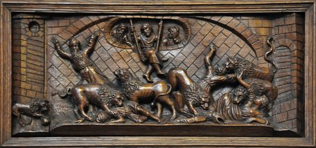 Panneau de bois «Daniel dans la fosse aux lions», début du XVIIe siècle