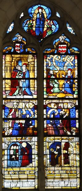 Vitrail XVIe siècle : «Anne et Joachim» et ses donateurs